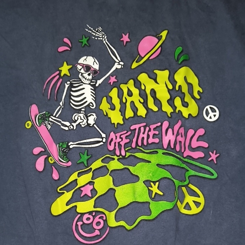 Vans Black Tee with Neon Skeleton and Planet Design